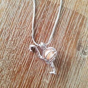 Whimsical Flamingo Pearl Cage Necklace